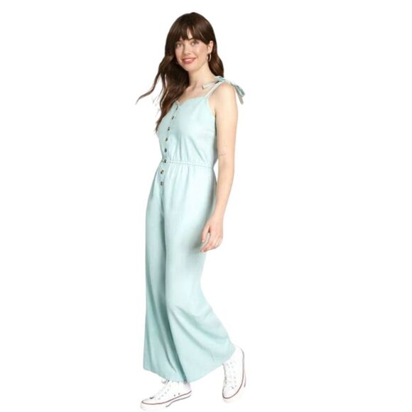 NWT ModCloth Every Waking Momentum Jumpsuit Linen blend light bluegreen size S - Picture 1 of 10